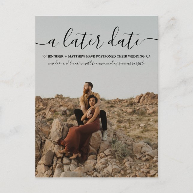 Change the Date Modern Typography Photo Announcement Postcard (Front)