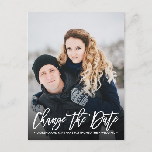 CHANGE THE DATE Modern typography vertical photo Announcement Postcard
