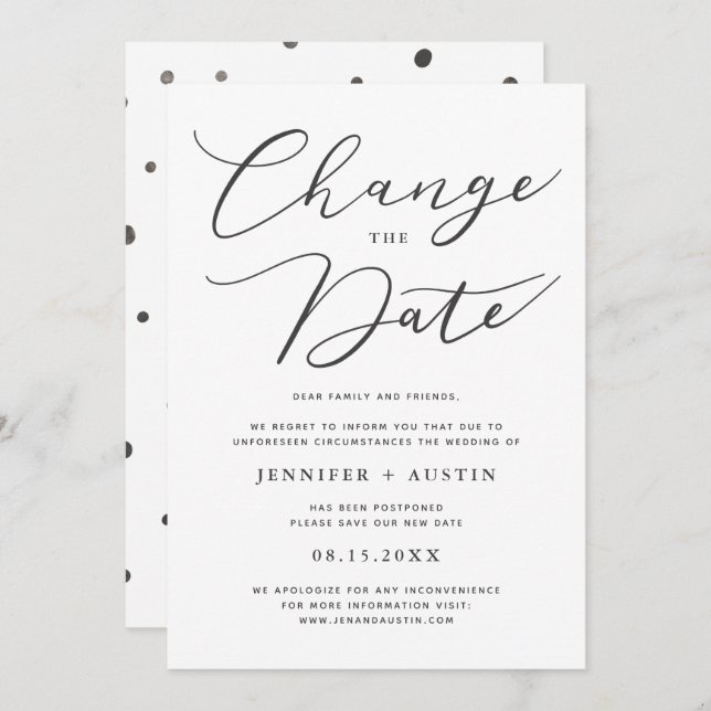 Change the Date Modern Typography Wedding Update Invitation (Front/Back)