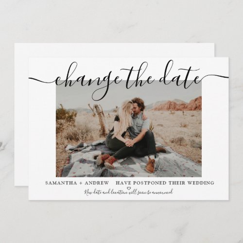 Change the date modern white chic typography photo save the date