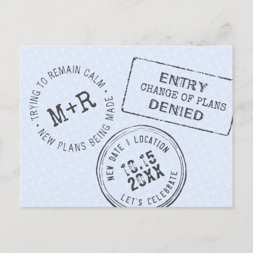 Change the Date Passport Stamp Destination Wedding Announcement Postcard