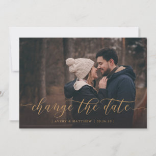 Change The Date Photo Minimal Modern Calligraphy Announcement
