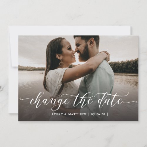 Change The Date Photo Minimal Modern Calligraphy Announcement