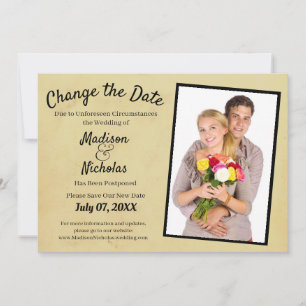 Change the Date Photo Wedding Tan Brown Parchment Save The Date