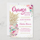 Change The Date Pink Gold Pineapple Baby Shower Invitation (Front)