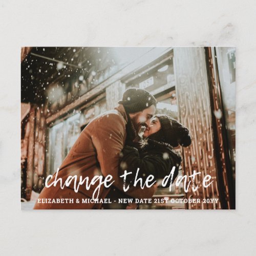 CHANGE THE DATE PLANS Letter BUDGET Photo Wedding Postcard