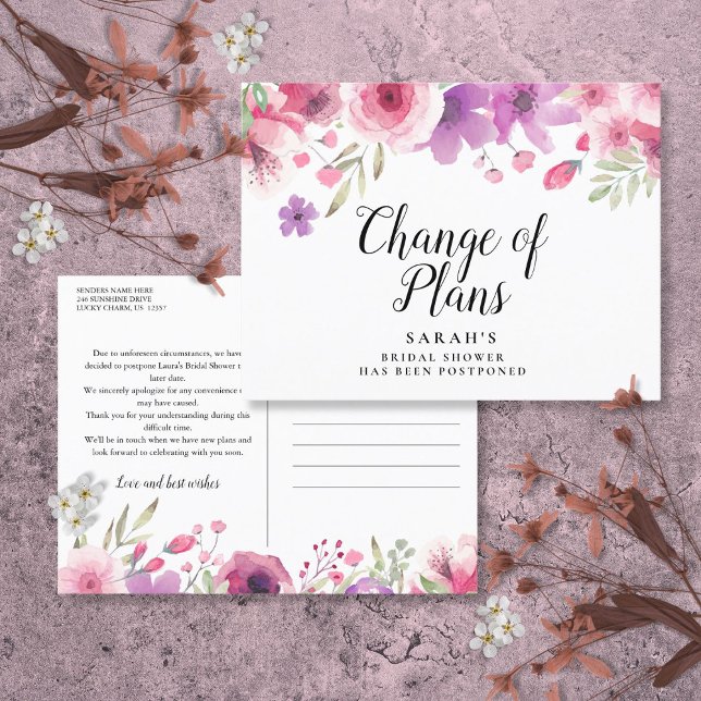 Change the Date Postponed Cancelled Event Floral Announcement Postcard (Change the Date Postponed Cancelled Event Floral Announcement Postcard)