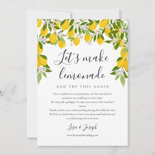 Change the Date Postponed Cancelled Lemons Photo Save The Date (Front)