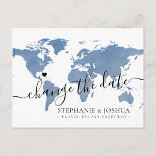 Change the Date Postponed Destination Wedding Map Announcement Postcard