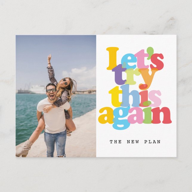 Change The Date Postponed Event Colorful Photo Announcement Postcard (Front)