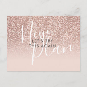 Change the Date Postponed Event Rose Gold Glitter Postcard