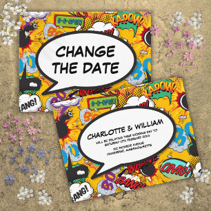 Change The Date Postponed Modern Comic Book Announcement Postcard
