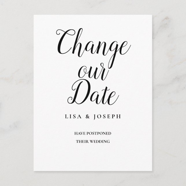 Change the Date Postponed Simple Elegant Announcement Postcard (Front)
