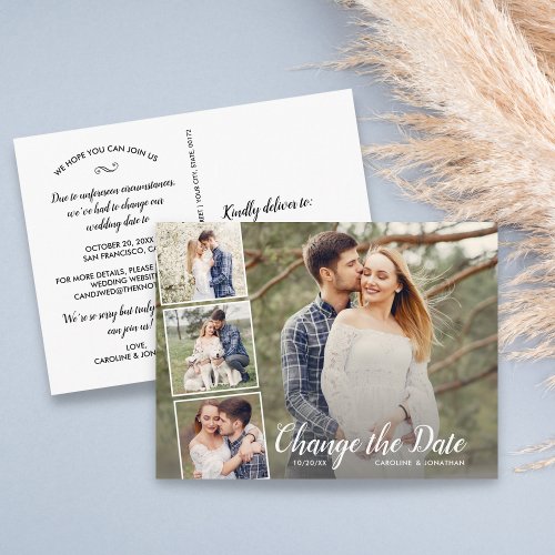 Change the Date Postponed Wedding 4 Photo Collage Postcard