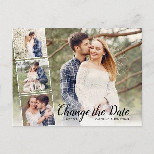 Change the Date Postponed Wedding 4 Photo Collage Postcard