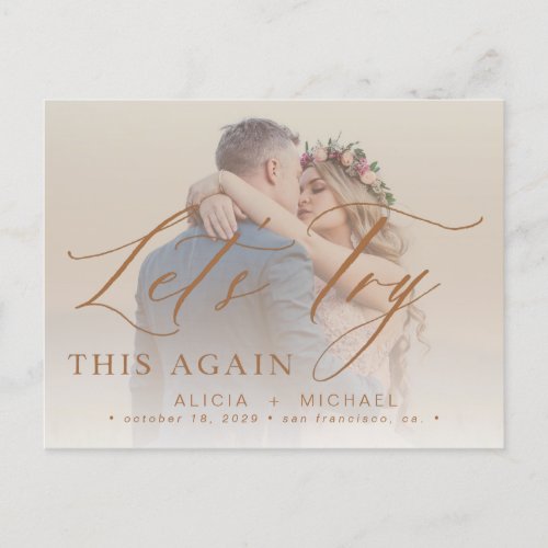 Change the date postponed wedding photo save date announcement postcard