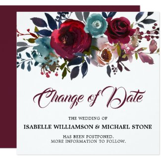 Change the Date Red Burgundy Floral Wedding Invitation
