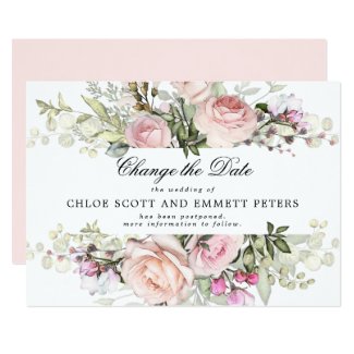 Change the Date Rose Floral Wedding Announcement