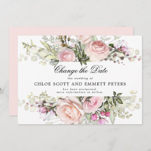 Change the Date Rose Floral Wedding Announcement