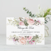 Change the Date Rose Floral Wedding Announcement (Standing Front)