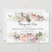 Change the Date Rose Floral Wedding Announcement (Front)