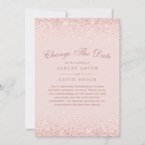 Change The Date Rose Gold Confetti Blush Pink Save The Date