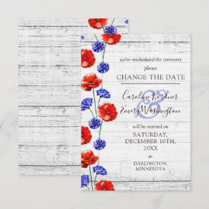 Change The Date Rustic Poppy Floral Wedding Card