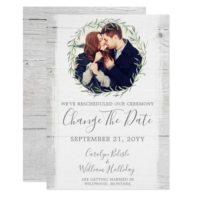 Change The Date Rustic Rescheduled Wedding Card