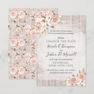 Change The Date Rustic Roses Rescheduled Wedding Invitation
