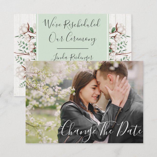 Change The Date Rustic Southern Wedding Photo Card (Front/Back)