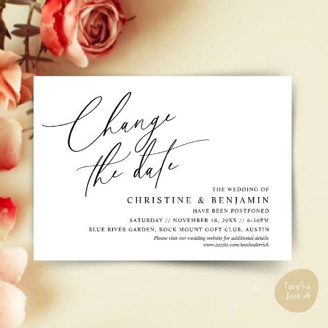 Change the date, Save our new wedding date card (Change the date, Save our new wedding date modern romantic card in Black White)