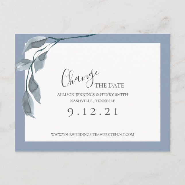 Change the Date Save the Date Blue Floral Announcement Postcard (Front)