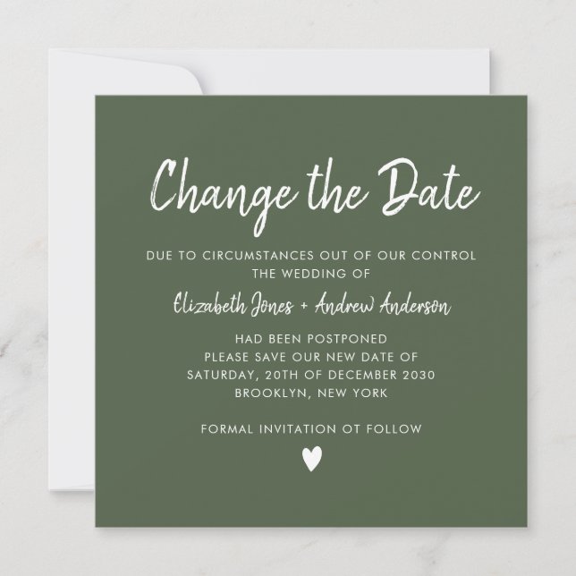 Change the Date Script Modern  Calligraphy Green Announcement (Front)