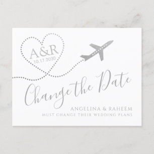 Change the Date Silver Travel Destination Wedding Announcement Postcard