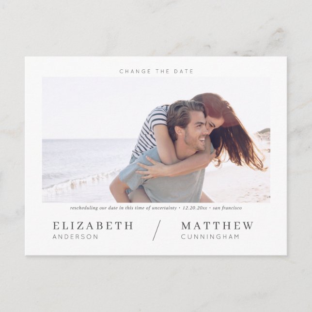 Change the Date Simple Chic Custom Photo Wedding Postcard (Front)