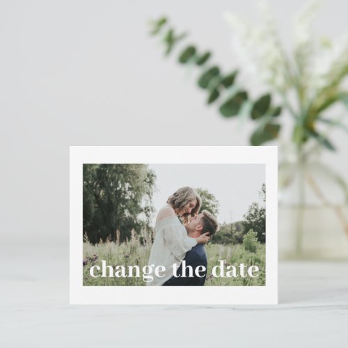 Change the Date Simple Modern Photo Save the Date  Announcement Postcard