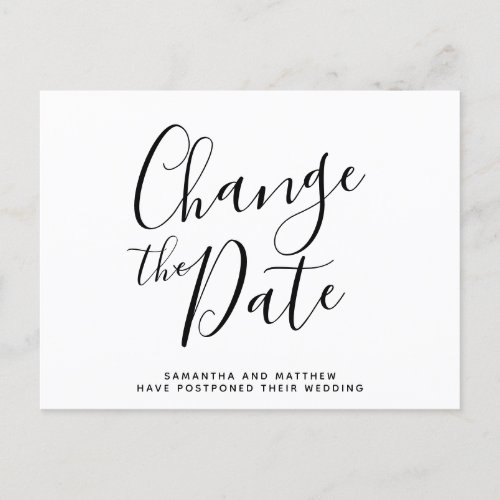 Change The Date Simple Modern Postponed Wedding Postcard