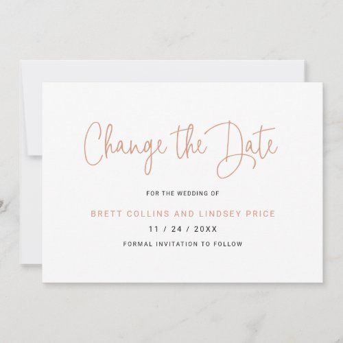 Change the Date Simple Rose Gold Script Typography Save The Date