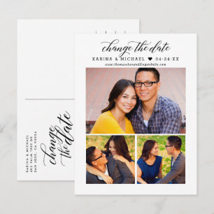 Change the Date Three Photo Announcement Postcard