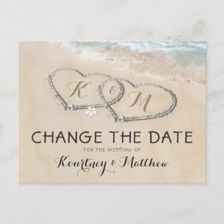 Change The Date Tropical Beach Heart Shore Announcement Postcard