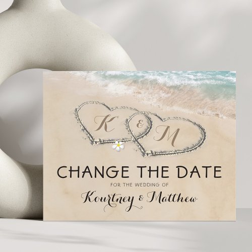 Change The Date Tropical Beach Heart Shore Announcement Postcard