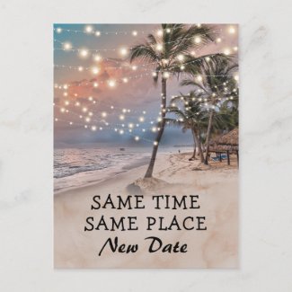 Change The Date Tropical Beach Lights Announcement Postcard