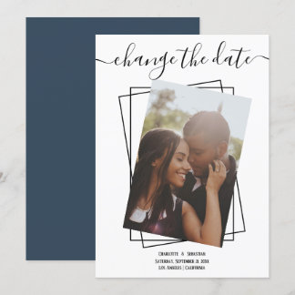 Change The Date Typography Photo Wedding Card