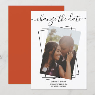 Change The Date Typography Photo Wedding Card