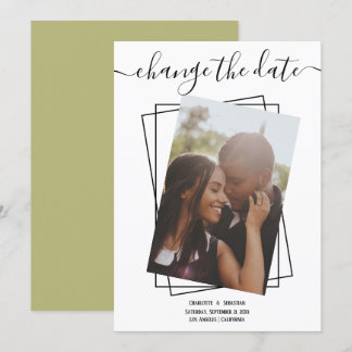 Change The Date Typography Photo Wedding Card