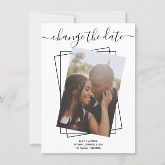 Change The Date Typography Photo Wedding Card