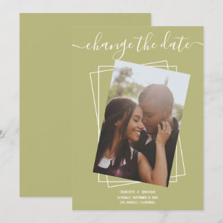 Change The Date Typography Photo Wedding Card