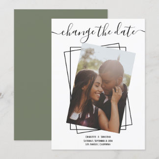 Change The Date Typography Photo Wedding Card