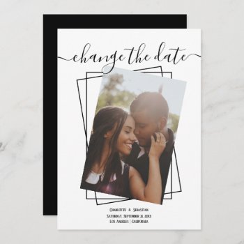 Change The Date Typography Photo Wedding Card by Ricaso_Wedding at Zazzle
