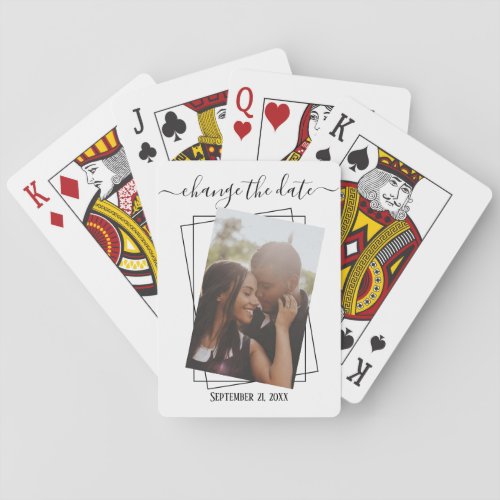 Change The Date Typography Photo Wedding Poker Cards